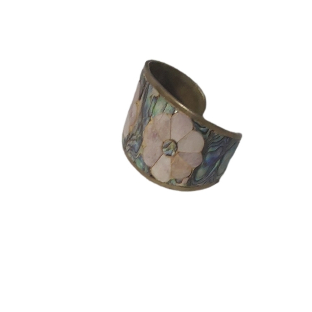 Alpaca Multicolored Abalone Mexican Shell Cuff Br… - image 2